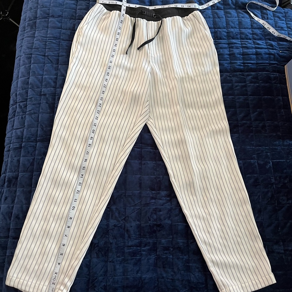 Karl Lagerfeld Cream Pinstripe Drawstring Track Pants